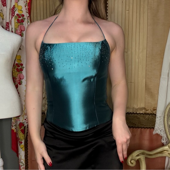 Cache Teal Satin Halter Top - Picture 1 of 8